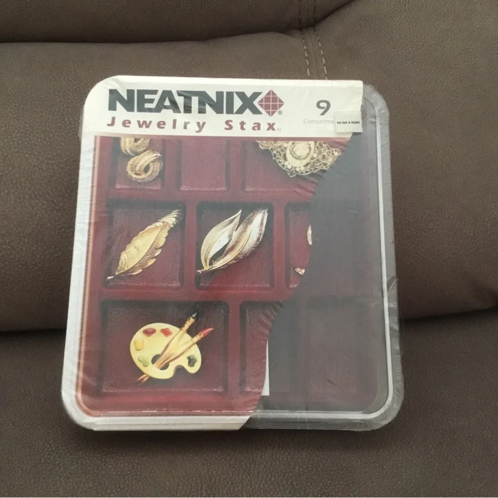 NEATNIX Jewelry Stax 9 Compartment Slots Organizer Burgundy Sealed NEW Stacking